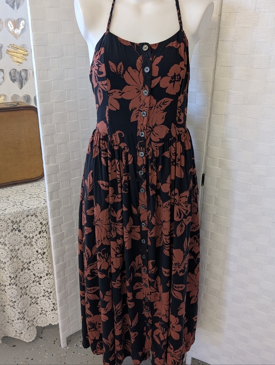 Free People Dresses & Skirts - FREE PEOPLE Black Floral Button-Front Maxi Dress -Terra Cotta Rust Floral XL